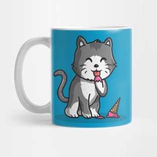 Cute Cat Eating Ice Cream Cone Cartoon Vector Icon Illustration Mug